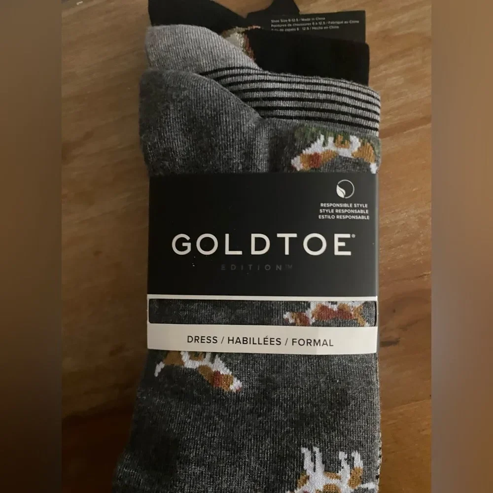 GOLDTOE NEW Men's Dress Crew Socks 3-pack Size 6-12.5 Office Dog Bird Assorted